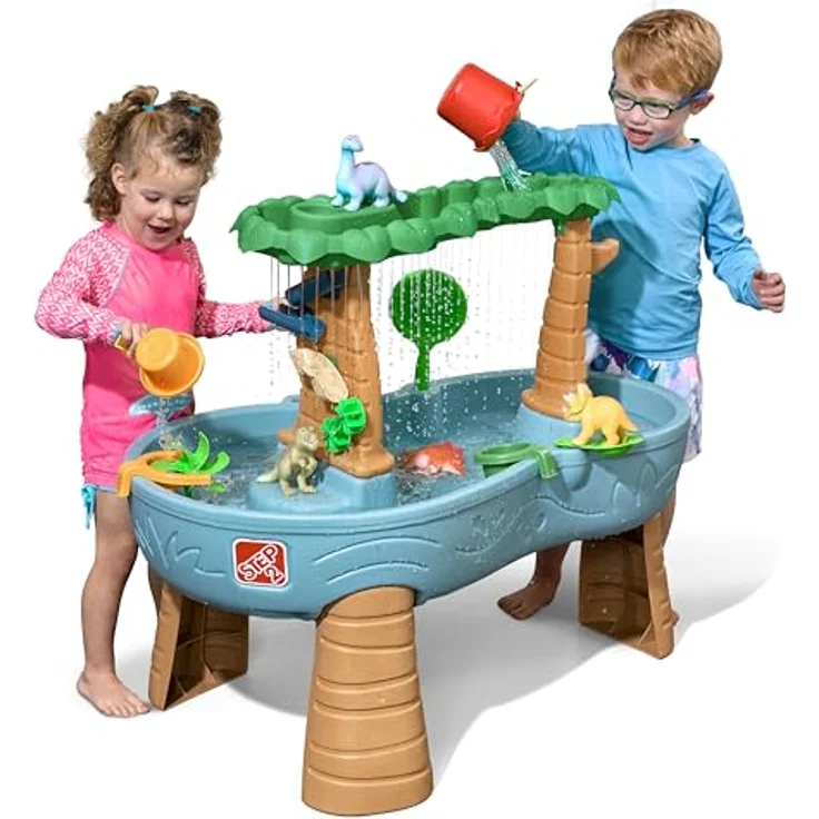 Step2 Dino Showers Wasserspieltisch, großer Wassertisch mit 13-teiligem Zubehörset, für Garten und Spielspaß in Blau & Braun – Bild 3