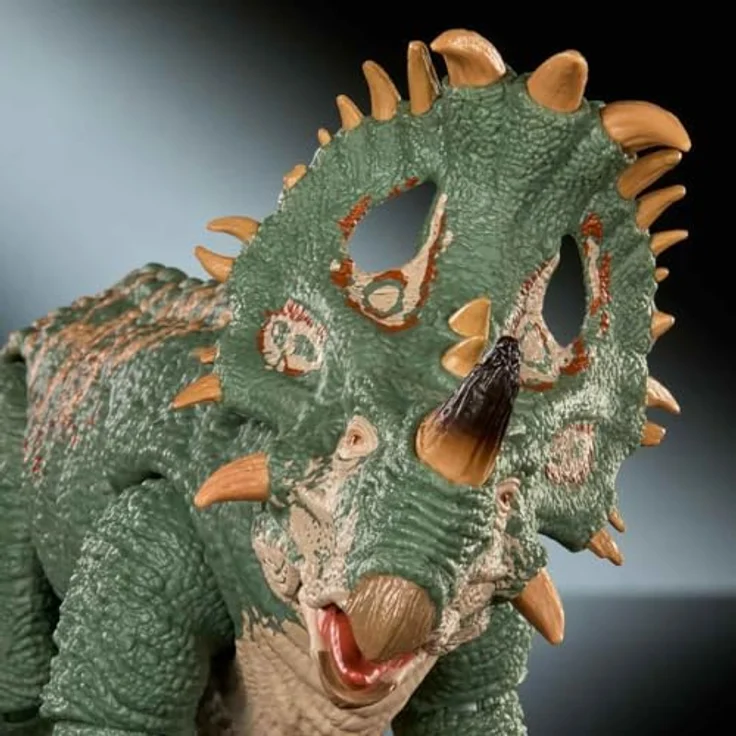 Mattel Jurassic World Hammond Collection Sinoceratops, Sammelfigur mit 14 Bewegungspunkten und austauschbaren Hörnern, ca. 30 cm – Bild 3