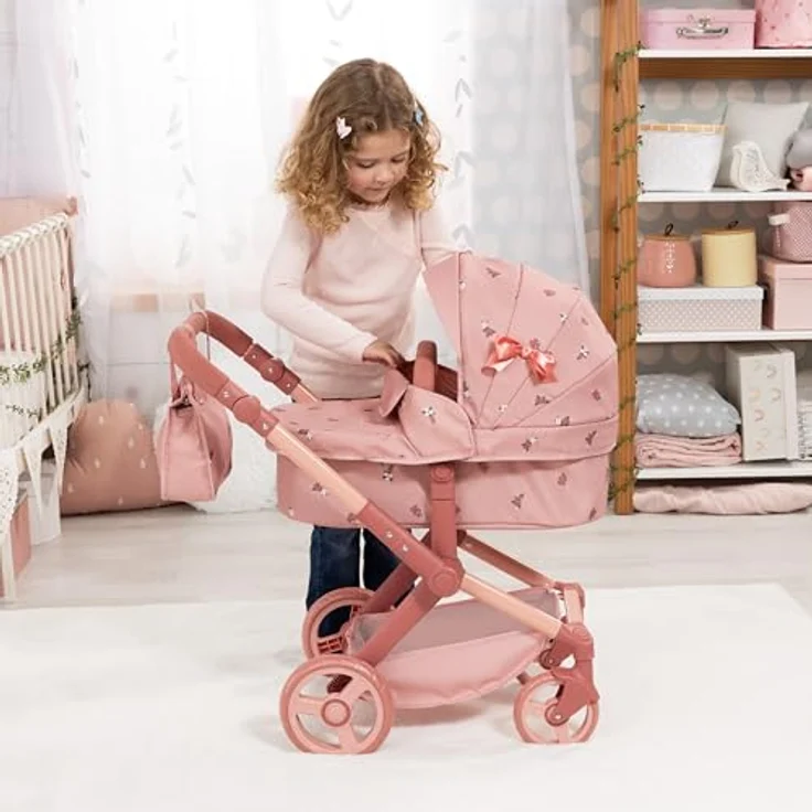 Bayer Design Puppenwagen Xeo, wandelbar als Puppenjogger mit höhenverstellbarem Griff, Schwenkschieber, integrierter Tasche und Korb, rosa – Bild 2