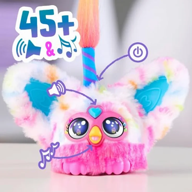 Furby Furblets Bee-Day, elektronisches Mini-Plüschspielzeug, singt "Happy Birthday", 5 cm mit Schlüsselanhänger – Bild 3