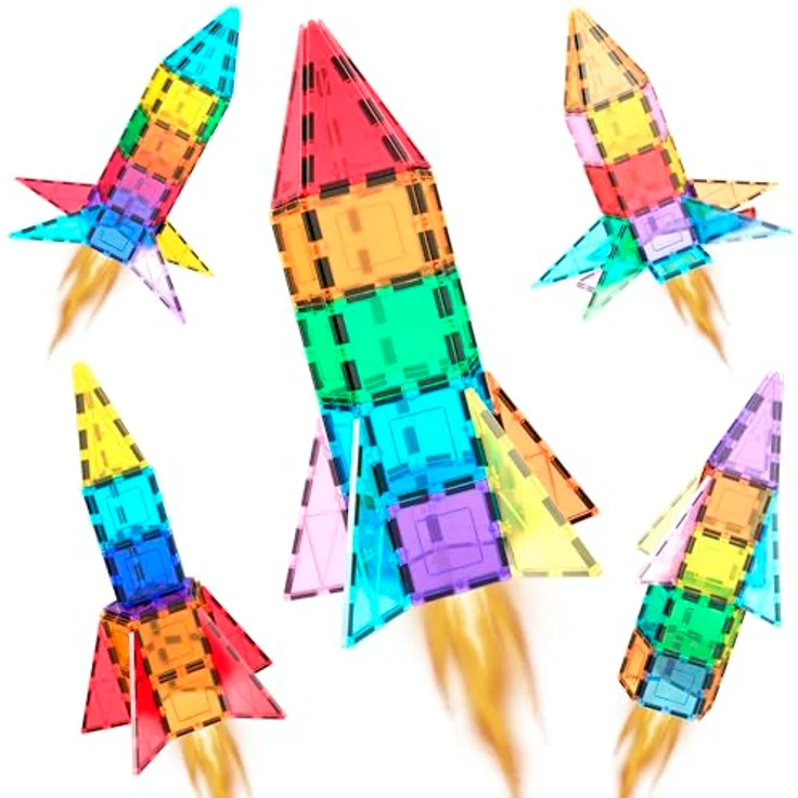 PicassoTiles 32 Stück Magnetisch Building Block Rocket Booster Thema Set Magnet Konstruktion Spielzeug - Blendfreie Oberfläche, ideal für Child Brain Development – Bild 1