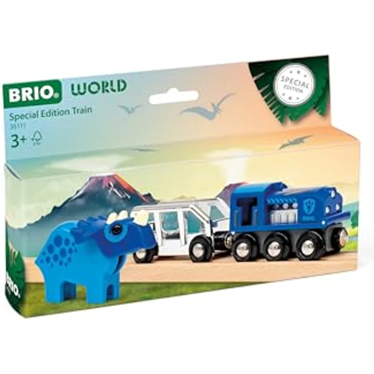 BRIO® Spielzeug-Zug BRIO® WORLD - Sondereditionszug (2025) mit blauer Triceratops-Figur und glänzendem Finish in Silber und Blau – Bild 8