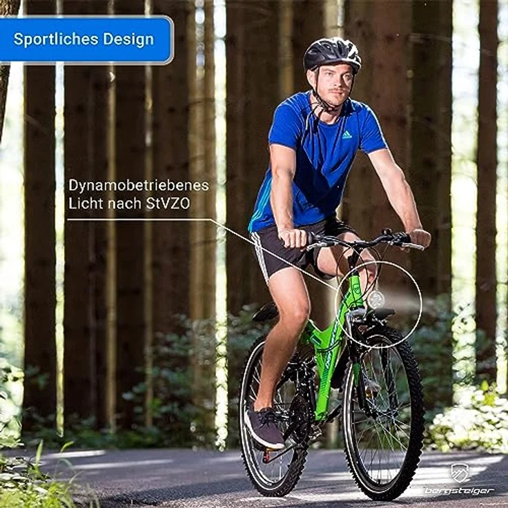 bergsteiger Mountainbike Memphis 26 Zoll, 21 Gang Shimano Tourney RD-TZ50 Schaltwerk, Damen, Herren, V-Brakes, in sportlichem Design für maximale Sicherheit und Fahrspaß, blau – Bild 2