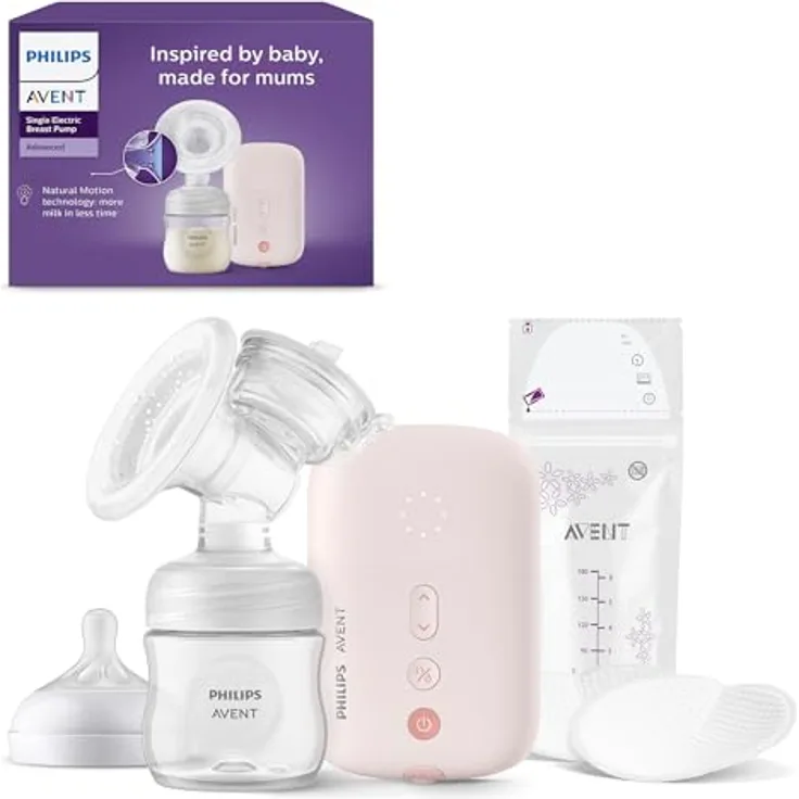 AVENT Elektrische Einzelmilchpumpe SCF395/31, Klinikqualität mit Natural Motion Technologie, Trinkrhythmus wie Ihr Baby, Rosa, 5-teilig