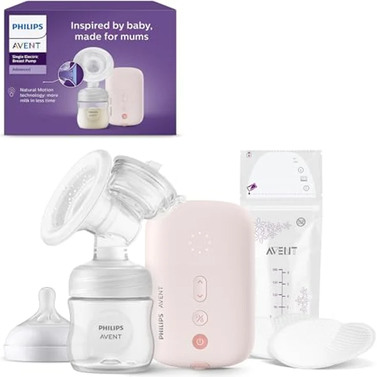 AVENT Elektrische Einzelmilchpumpe SCF395/31, Klinikqualität mit Natural Motion Technologie, Trinkrhythmus wie Ihr Baby, Rosa, 5-teilig – Bild 1