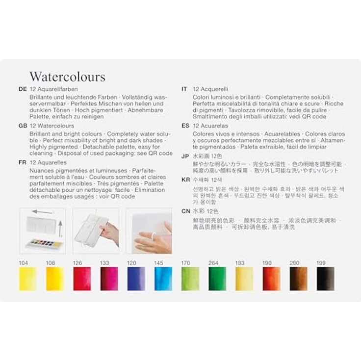 Faber-Castell 169712 Aquarellfarben Set, 12 leuchtende Farbnäpfchen mit Mischpalette und Wassertankpinsel für Einsteiger und Hobbykünstler – Bild 4