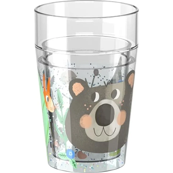 Haba Glitzerbecher 150 ml, Kindertrinkbecher mit Waldmotiv und Glitzereffekt, bruchsicher – Bild 1