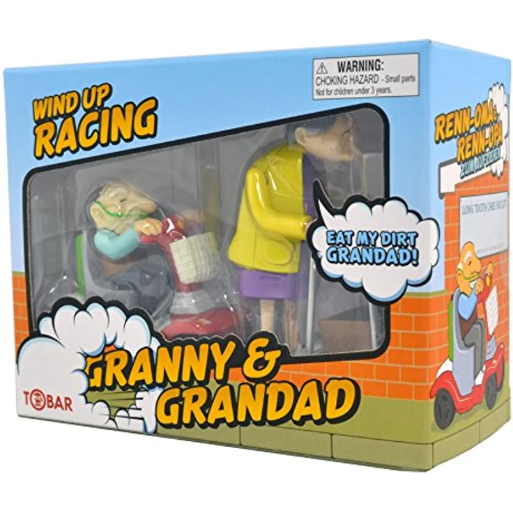 Merkloos Racing Granny & Speeding Grandad, aufziehbare Seniorenfiguren mit Gehwagen und Scooter, detaillierte Ausführung – Bild 4