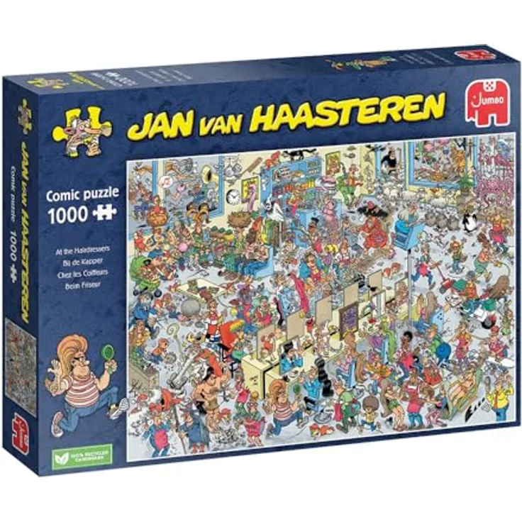 Jan Van Haasteren at The Hairdressers, 1000 Teile Comic Puzzle mit humorvollen Details und charakteristischen Merkmale