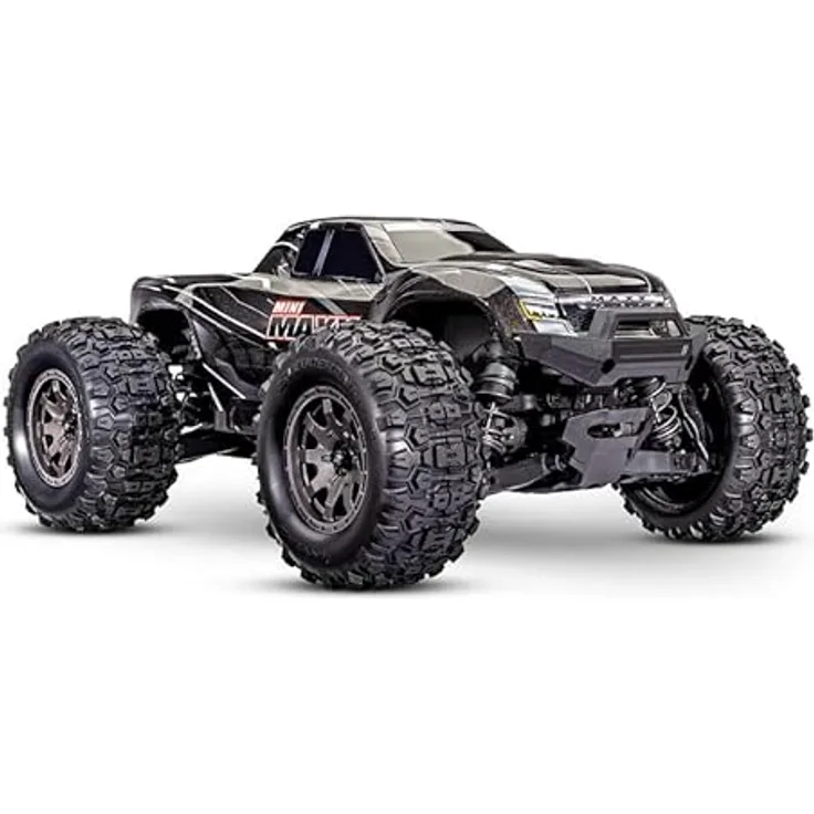 TRAXXAS Mini Maxx 4WD Brushless BL-2S RTR 1:12 Monster Truck schwarz mit Akku + 2A USB/C-Lader, schnurloses Hochleistungs-Funksystem