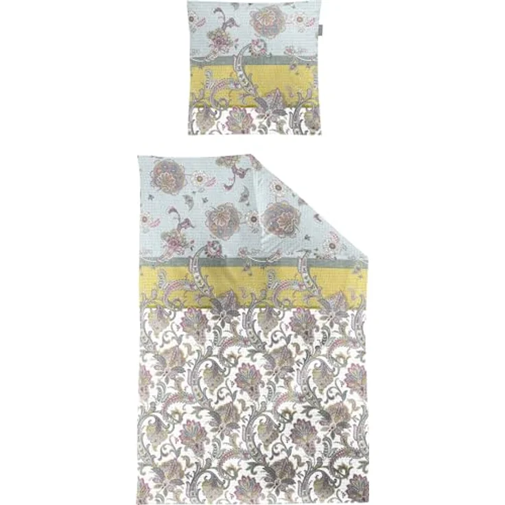 Irisette Bettwäsche Soft-Seersucker, gelb, 135x200 cm (80x80 cm), bügelfrei, 100% Baumwolle, Kissenbezug in Wendeoptik, Paisley Design – Bild 1