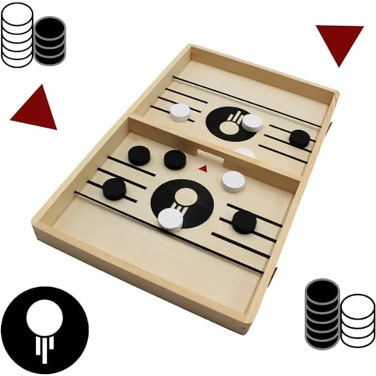 Mad Monkey Tischfussball Slingpuckspiel, hochwertiges Tisch Hockey Brettspiel für Zuhause & Büro, Schwarz/Weiß – Bild 2