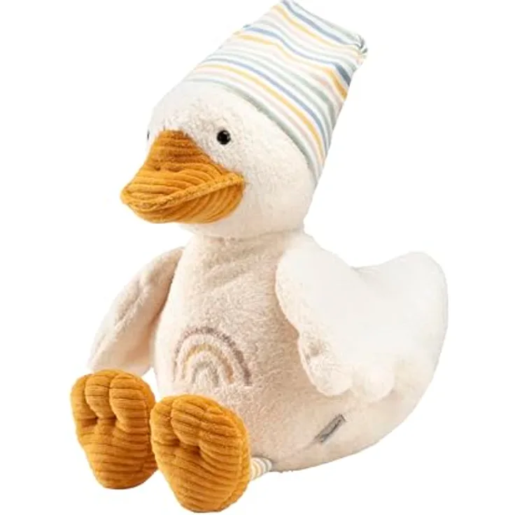 Sterntaler Kuscheltier groß Ente Edda Lou, Kuschelig weich, Anschmiegsame Materialien, Modische Beanie Mütze, Glänzende Knopfaugen, Harmonische Farbtöne, Waschmaschinenfest bei 40°C