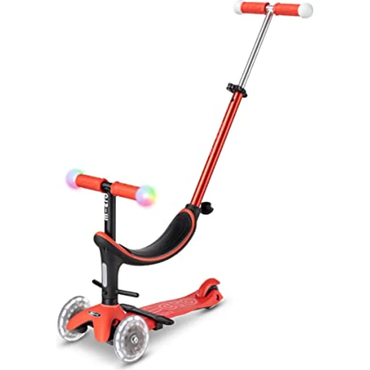 MICRO mini2grow Deluxe LED Magic Kickboard mit Sitz und Schiebestange | LED-Vorderrollen & leuchtende Handgriffe | mitwachsender Lenker höhenverstellbar | ab 12 Monaten | 4 Farben erhältlich (Red) – Bild 1