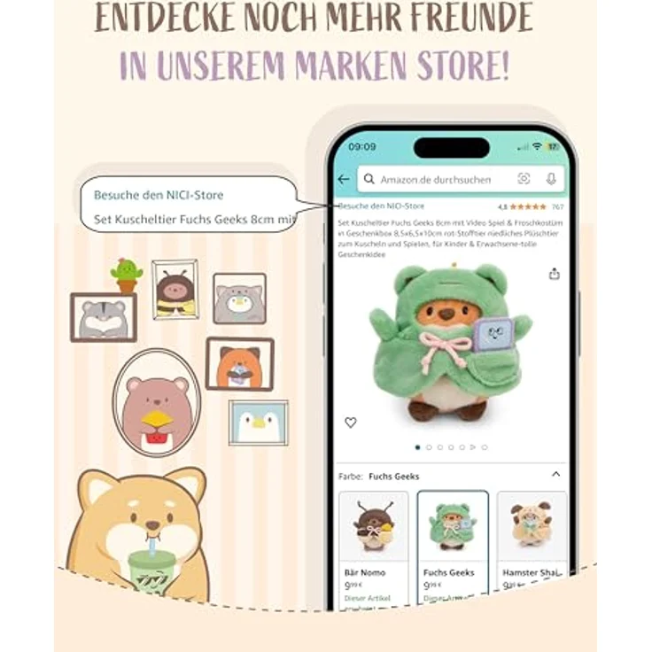 NICI mymochi Kuscheltier Hamster Shai, Plüschtier mit Tasse, 35x33x12cm, grau, ideales Deko-Accessoire und Geschenk für Kinder & Erwachsene – Bild 7