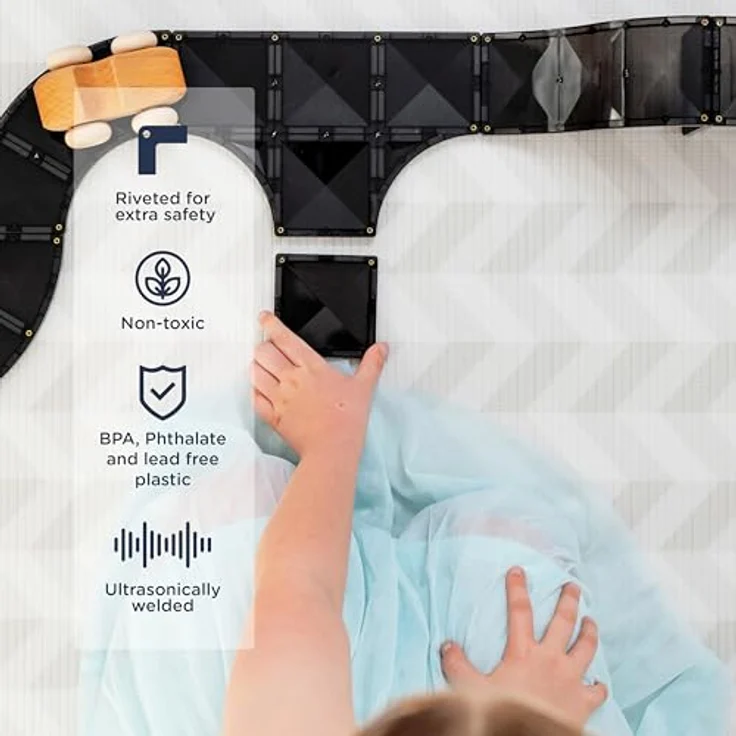Connetix Magnetische Fliesen Straßen-Kreativpaket, 48 Stück, inkl. Rampen, Kurven und Kreuzungen, schwarz – Bild 3