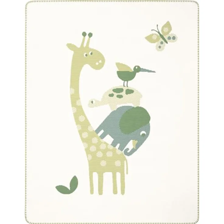 Biederlack Kinderdecke, Mehrfarbig, 75x100 cm, Kuschelweich mit Elefant und Giraffe, Häkelsaum