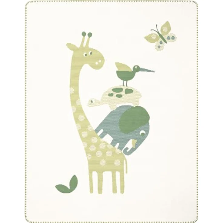 Biederlack Kinderdecke, Mehrfarbig, 75x100 cm, Kuschelweich mit Elefant und Giraffe, Häkelsaum – Bild 1