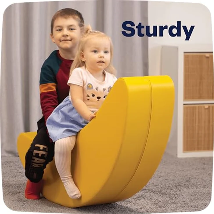 IGLU SOFT PLAY Schaukeltier Schaukelpferd Banane Forme, Gelb, Motorische Fähigkeiten Förderung, EU & US Sicherheitsstandards, Lettland Hergestellt – Bild 5