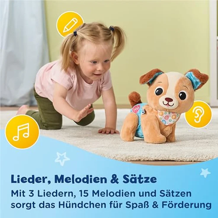 VTech Krabbel-mit-mir-Hündchen, Lernspielzeug mit 3 Liedern und 15 Melodien, Plüsch, animiert zum Krabbeln – Bild 3
