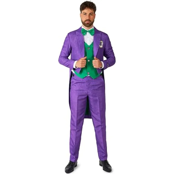 OppoSuits SuitMeister The Joker Anzug, Frack mit grüner Weste und Fliege, Größe S