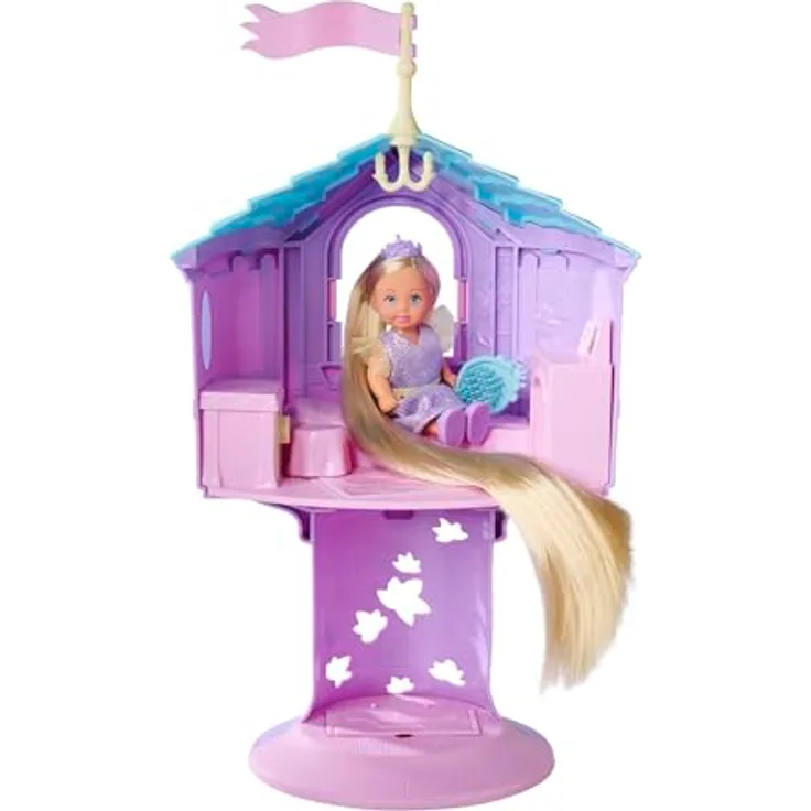 SIMBA Evi Love Babypuppe - Rapunzelturm Spielset mit langem Haar für fantasievolles Märchenspiel