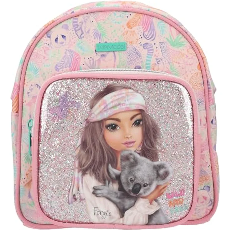 Depesche TOPModel Rucksack WILD, Kindergarten-Rucksack mit Glitzer-Fronttasche, rosa, 28 cm hoch