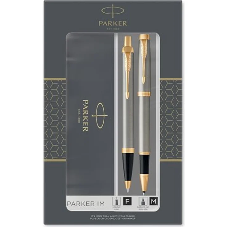 Parker Pen BALL PEN KIT, Kugelschreiber Set in Šampaninė mit Edelstahl-Oberfläche und vergoldeten Ringen, 2 Stück – Bild 1