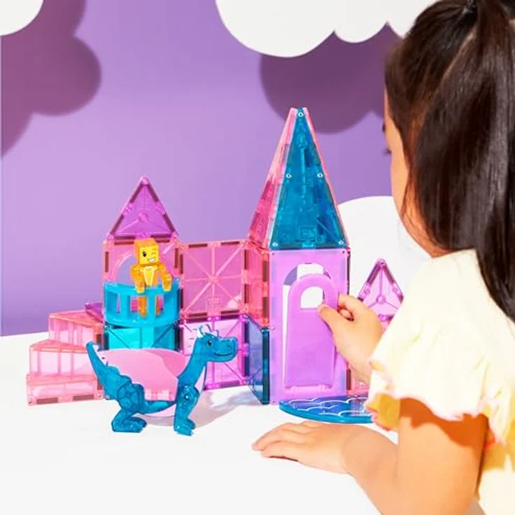 Magna-Tiles Castle 25-teiliges Magnetbauset mit Zugbrücke, Drachenfigur und Wendeltreppe, geeignet für Kinder ab 3 Jahren – Bild 4