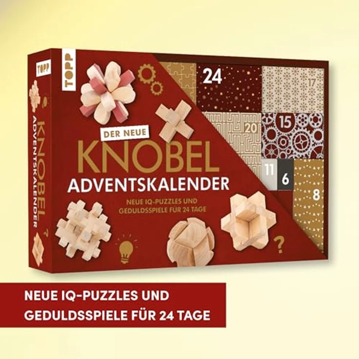 TOPP Knobelspiel-Adventskalender – 24 handverlesene IQ-Puzzles und Geduldsspiele aus hochwertigem Material mit bebilderten Anleitungen für Rätselfreunde – Bild 2