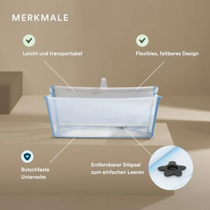 Stokke Flexi Bath, Ocean Blue - Faltbare Babybadewanne - Leichte Konstruktion, robust & einfach zu verstauen - Bequem für zuhause oder auf Reisen - Ideal für Neugeborene und Babys – Bild 2