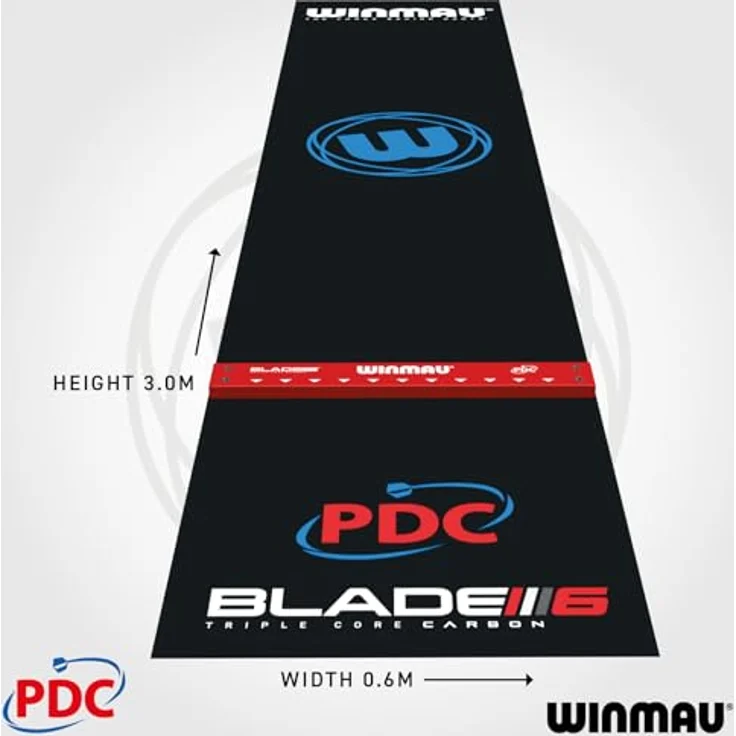 Winmau Dartmatte "Pro-Zone Precision PVC 8216", rutschfest, schwarz/blau/rot, 300 x 60 cm – Bild 3