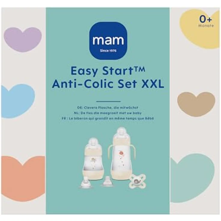 MAM Easy Start Anti-Colic Babyflaschen Set XXL, mitwachsende Baby Erstausstattung mit Schnuller, Flaschen, Sauger und mehr, Baby Geschenk Set, ab Geburt, beige – Bild 2