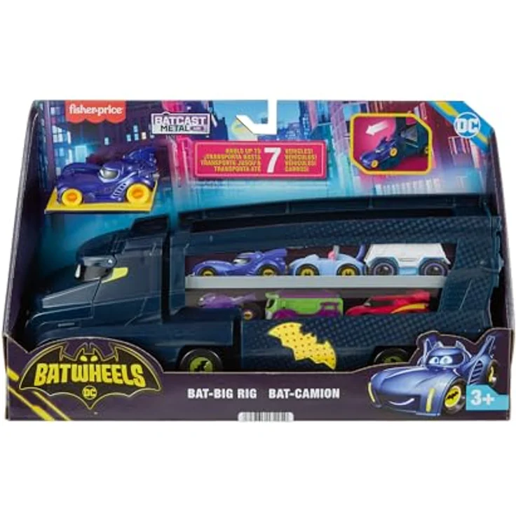 Hot Wheels Batwheels Spielzeug-Transporter mit Rampe und Die-Cast Batmobil, für 7 Fahrzeuge im Maßstab 1:55 – Bild 6