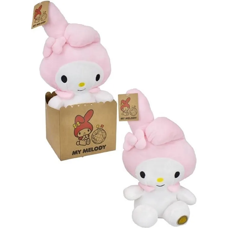 SANRIO Hello Kitty My Melody Plüschfigur 27 cm, rosa mit Kapuze, hochwertiges kuschelweiches Material