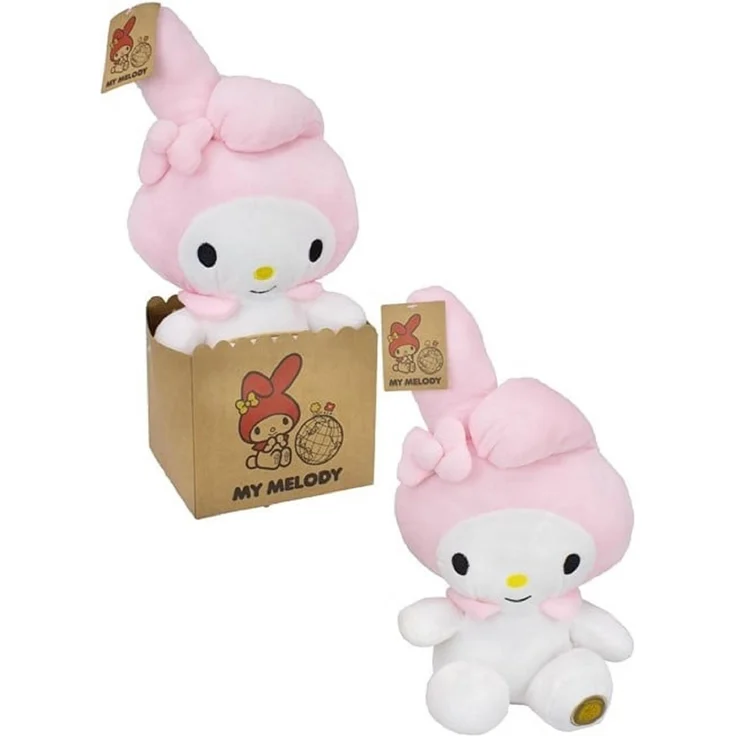 SANRIO Hello Kitty My Melody Plüschfigur 27 cm, rosa mit Kapuze, hochwertiges kuschelweiches Material