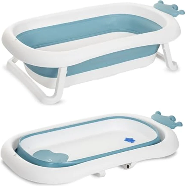 Lorelli Babybadewanne Royal 83 cm faltbar, Kanalabdeckung, stabile Beine, blau weiß – Bild 1