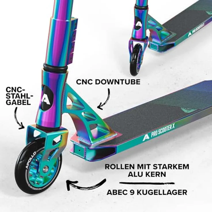 Apollo Stuntscooter Stunt Scooter Genesis X Pro - High End Stuntscooter, Profi Trick Roller mit 120mm Alu Core Wheels Kickscooter - Schwarz – Bild 2
