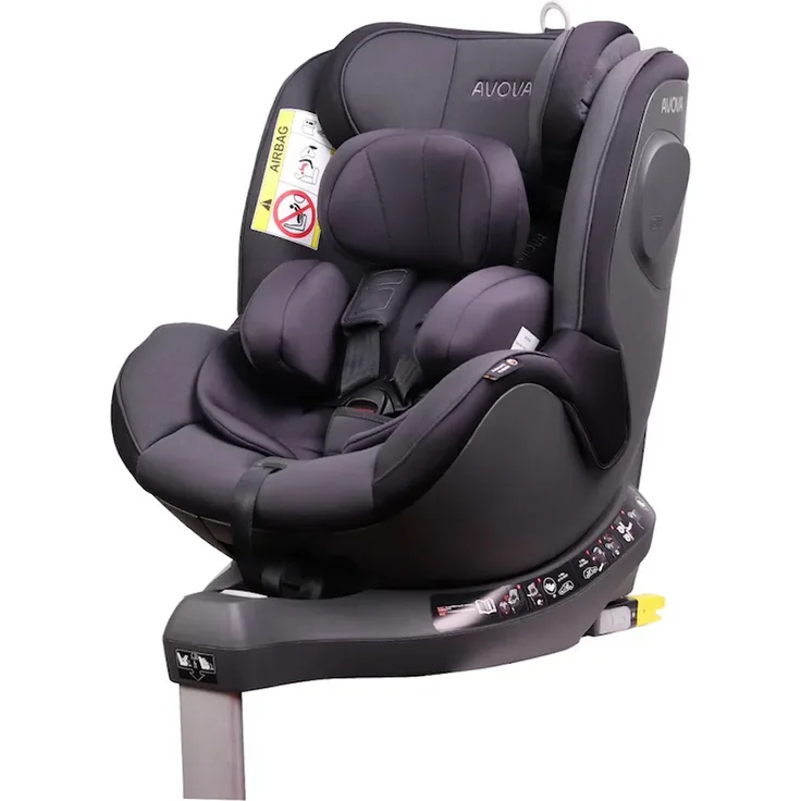 AVOVA Sperber-Fix i-Size Kindersitz, 360° Rotation für optimalen Komfort und Sicherheit, Grey & Black (0-4 Jahre)
