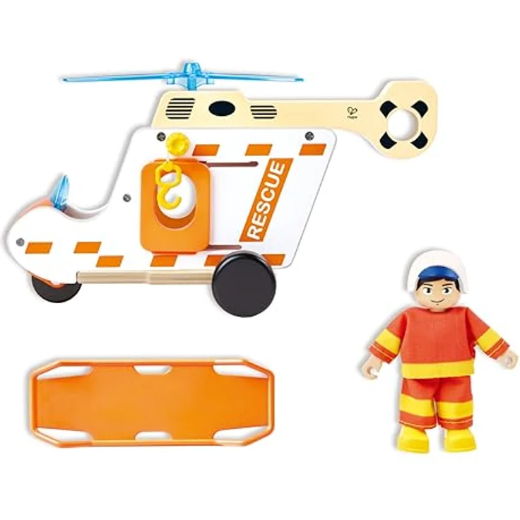Hape Rescue Helicopter, Spielset mit 1 Figur, Hubschrauber mit öffnenden Türen und beweglichem Piloten, für Kinder ab 24 Monaten – Bild 9