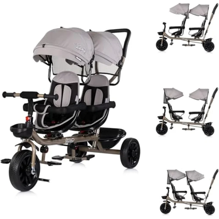 Chipolino Zwillingsdreirad Hip Hop, für zwei Kinder bis 40 kg, Sitze 360° drehbar, hellbraun – Bild 1