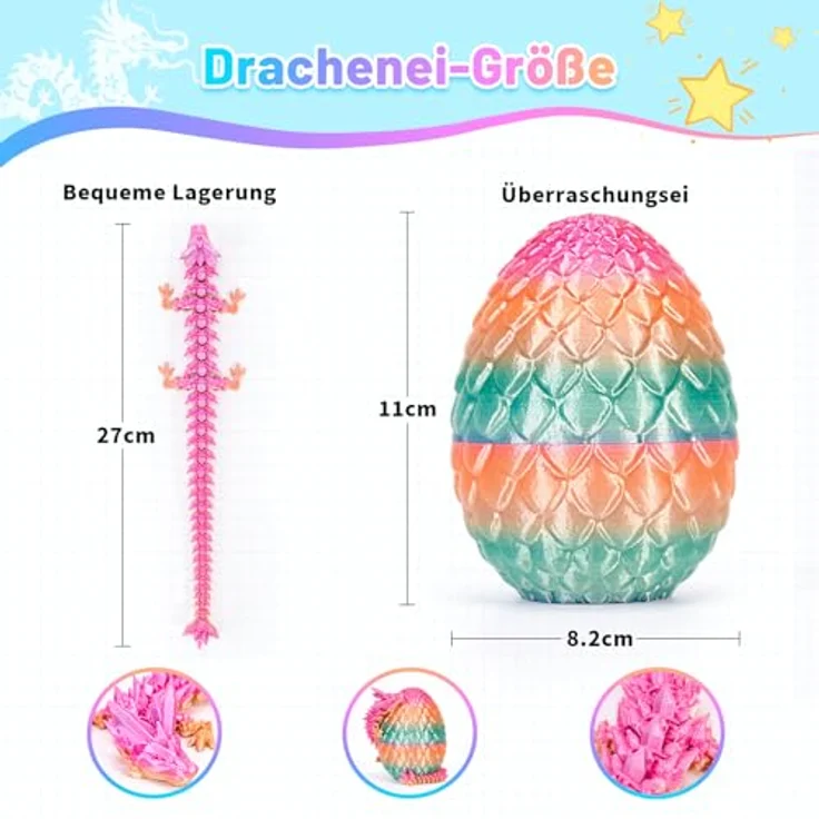 HIMS 3D Gedrucktes Drachenei mit Beweglichem Kristalldrachen, Magnetfunktion, 11 cm hoch – Umweltfreundliches Fidget-Spielzeug für Wohnkultur – Bild 3