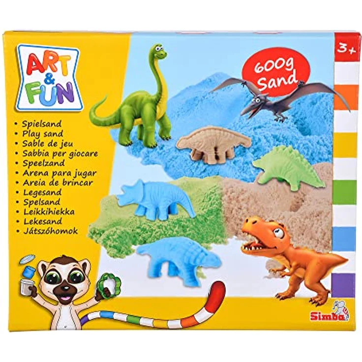 Simba 106344621 Art and Fun Spielsand Set Dinosaurier, 3X 200g Sand, Plattform, 4X Dino 3D Form, Fossilform, Roller, Messer, ab 3 Jahre, Mehrfarbig – Bild 1