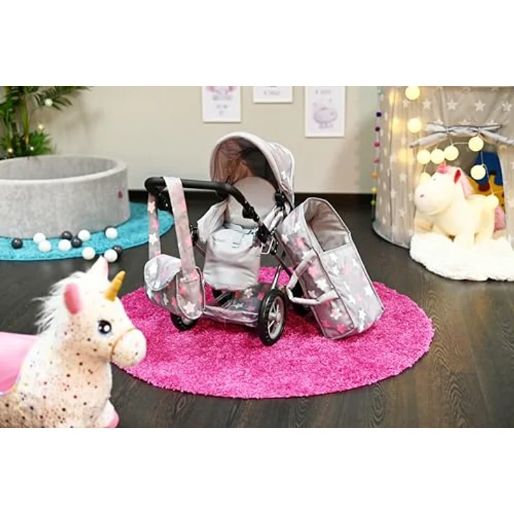 KNORRTOYS.COM Puppenwagen Ruby - Star Grey pink, umbaubar zum Sportwagen, höhenverstellbarer Schieber, für Puppen bis 40 cm – Bild 4