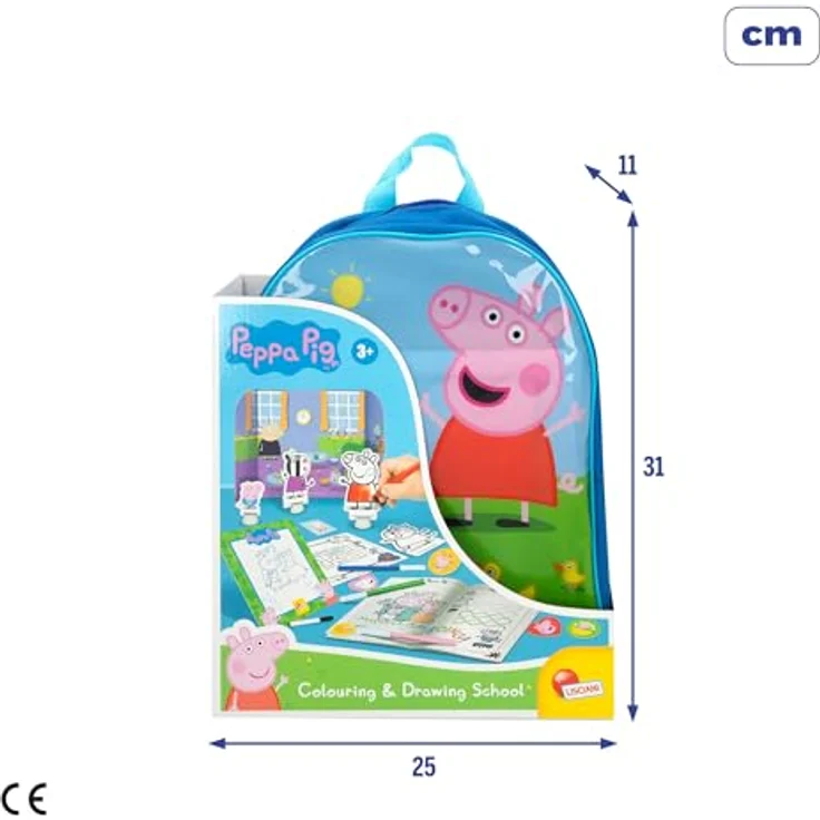 Lisciani Peppa Wutz Mal- und Zeichenschule, Kreativset mit Rucksack, 2 abwischbare Zeichentafeln, 4 doppelseitige Szenarien, 8 Figuren, bunte Stifte, Made in Italy – Bild 3