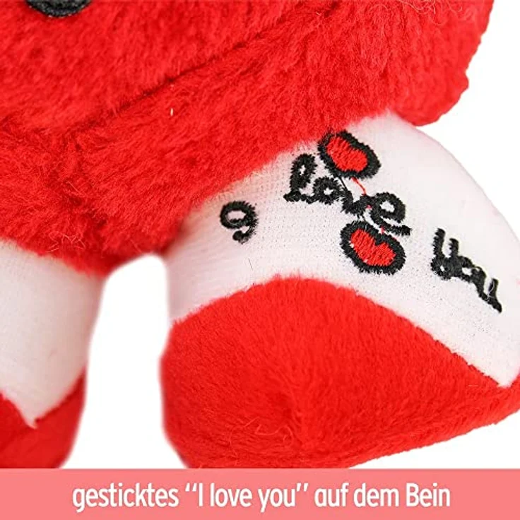 BEMIRO Herz aus Plüsch mit Arme, Beine und Maus - ca. 15 cm, flauschig weich, gesticktes Gesicht, "I love you" Schriftzug - pink – Bild 2