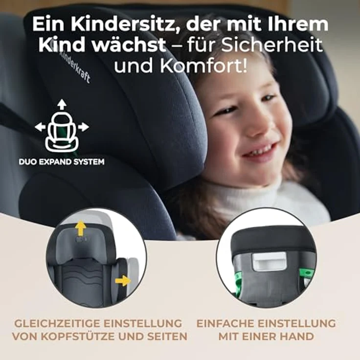 Kinderkraft XPAND 2 i-Size Kindersitz 100-150 cm, Kinderautositz, Höchste Sicherheitsstandards, Einfacher Montage mit ISOFIX, Hochwertige Materialien, Einstellung der Kopfstütze und Breite, Schwarz – Bild 4
