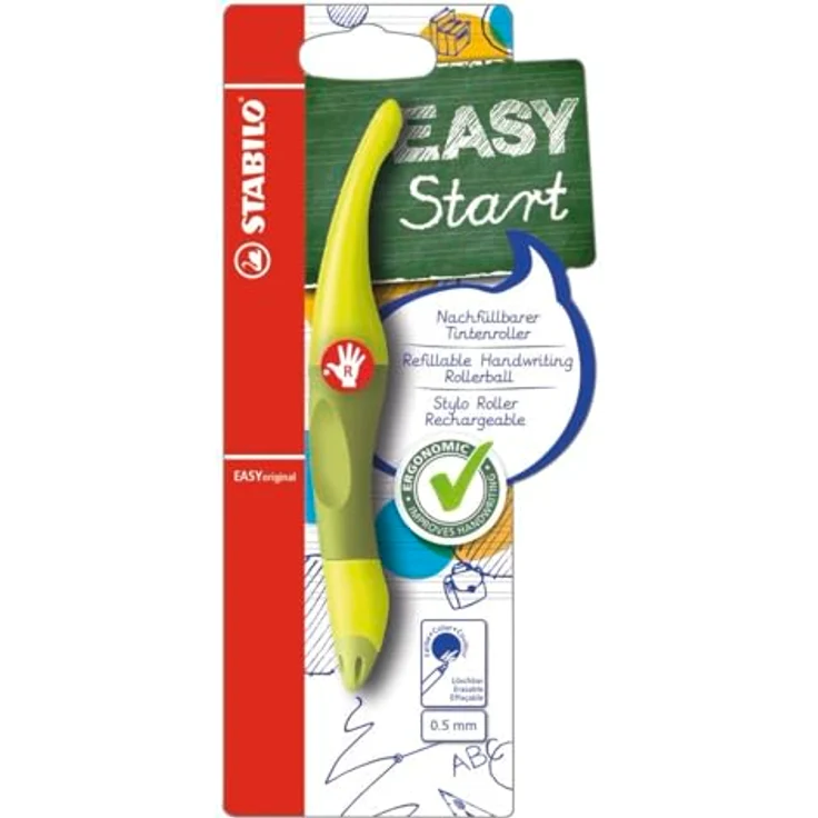 STABILO Füllfederhalter Rollerball Easy Original RH limone-grün, ergonomischer Schreiblern-Kugelschreiber für Kinder, rutschfest, für Linkshänder und Rechtshänder geeignet – Bild 2