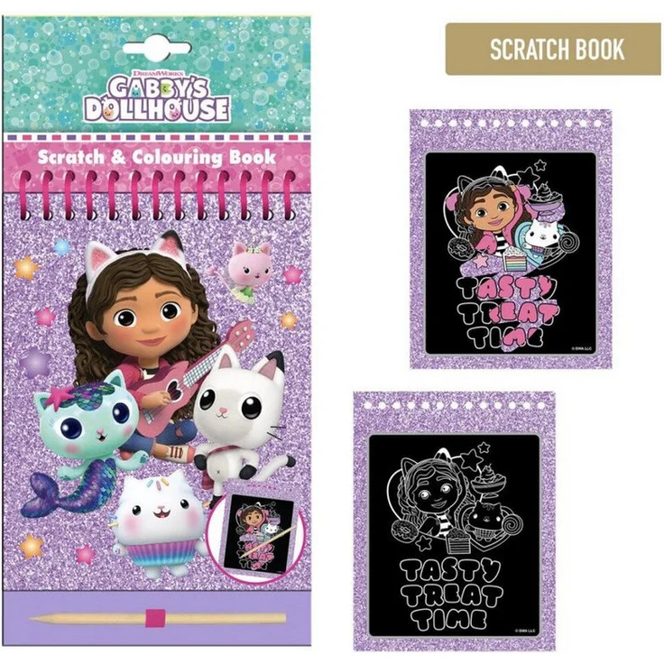 Gabby's Dollhouse Gabby’s Dollhouse Kreativset Kratz- & Malset – Tasty Edition mit Kratzstift und Sticker für kreative Bastelprojekte