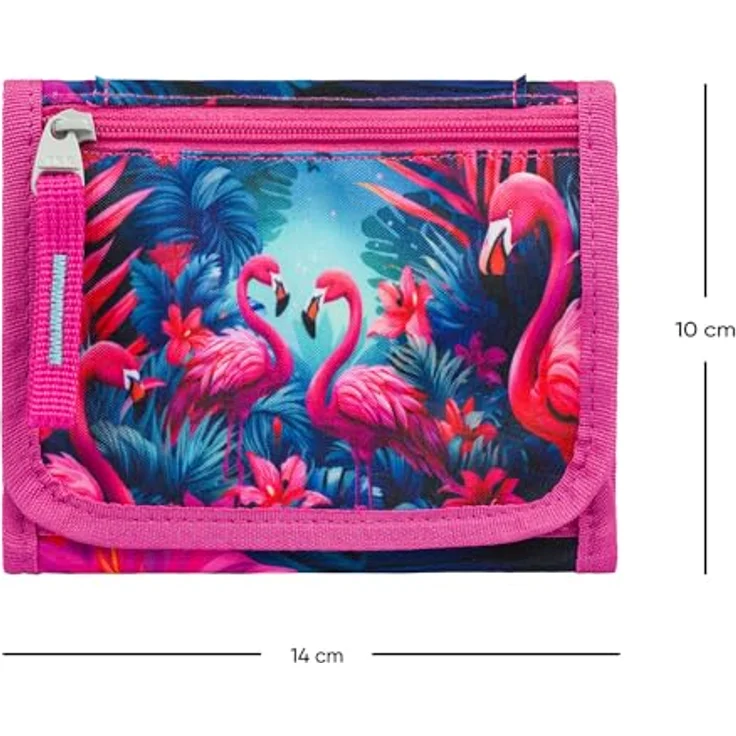 Baagl Brustbeutel Kinder, Geldbörse für Mädchen mit strapazierfähigem Polyester, 14,5 x 8,5 cm, Design mit Flamingos – Bild 5